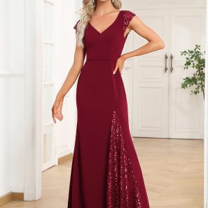 Elegant Sleeveless Deep V Neck Fishtail Evening Gown
