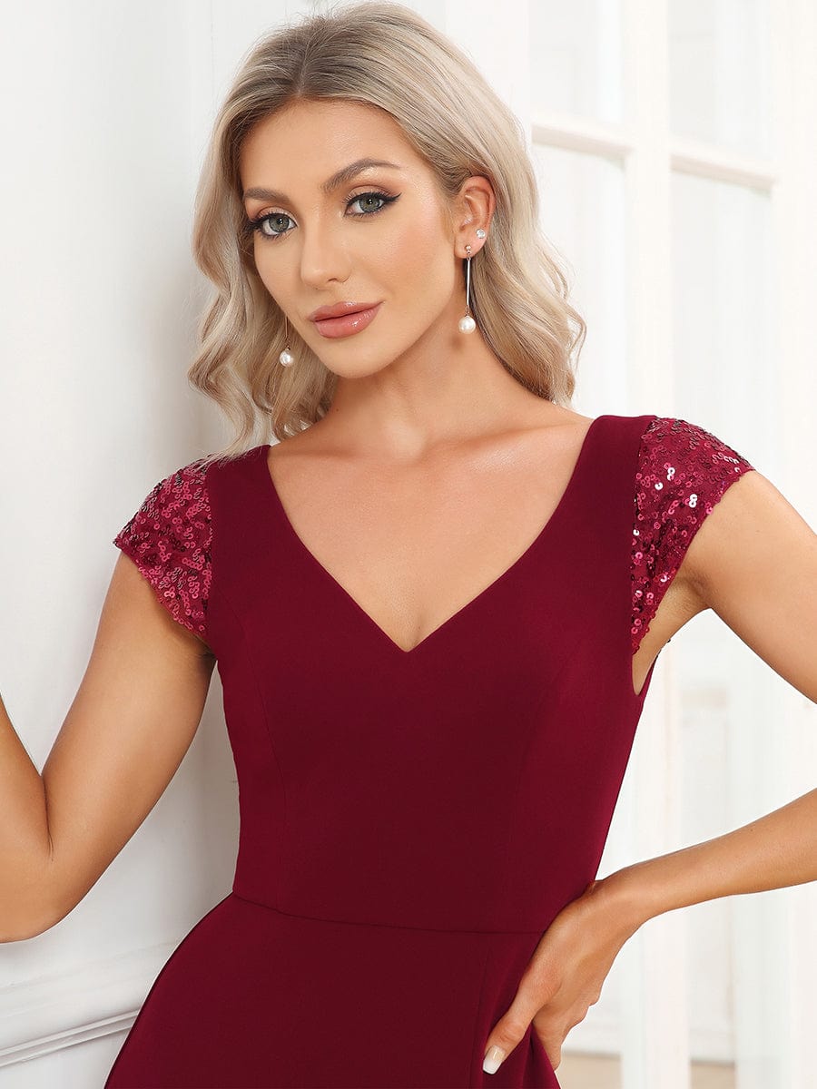 Elegant Sleeveless Deep V Neck Fishtail Evening Gown - Image 5