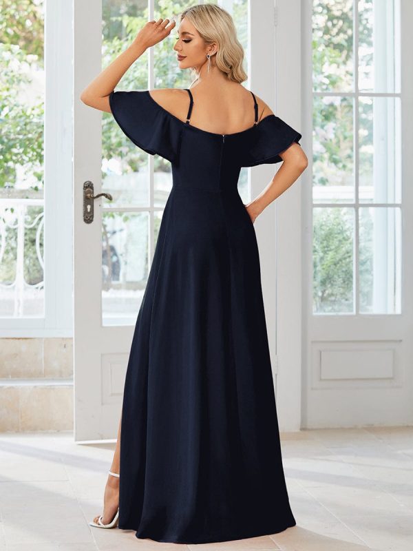 Elegant Sleeveless Off-Shoulder A-Line Knitted Evening Gown - Image 2