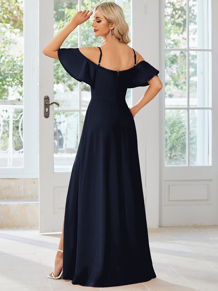 Elegant Sleeveless Off-Shoulder A-Line Knitted Evening Gown - Image 2