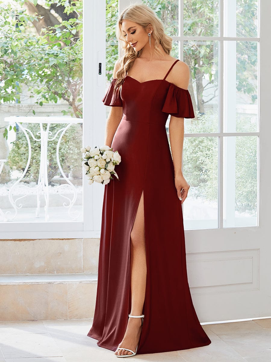 Elegant Sleeveless Off-Shoulder A-Line Knitted Evening Gown - Image 7
