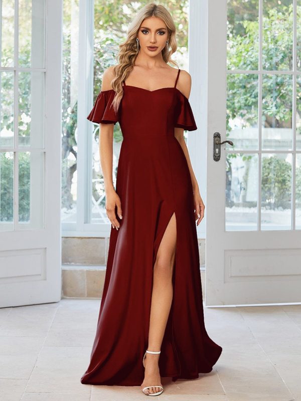 Elegant Sleeveless Off-Shoulder A-Line Knitted Evening Gown - Image 9