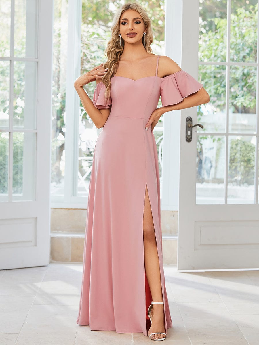 Elegant Sleeveless Off-Shoulder A-Line Knitted Evening Gown - Image 11