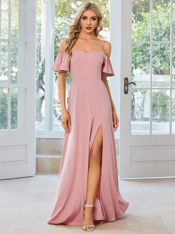 Elegant Sleeveless Off-Shoulder A-Line Knitted Evening Gown - Image 14