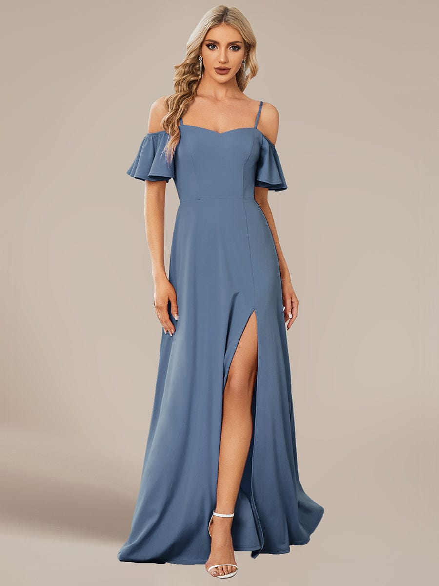 Elegant Sleeveless Off-Shoulder A-Line Knitted Evening Gown - Image 25