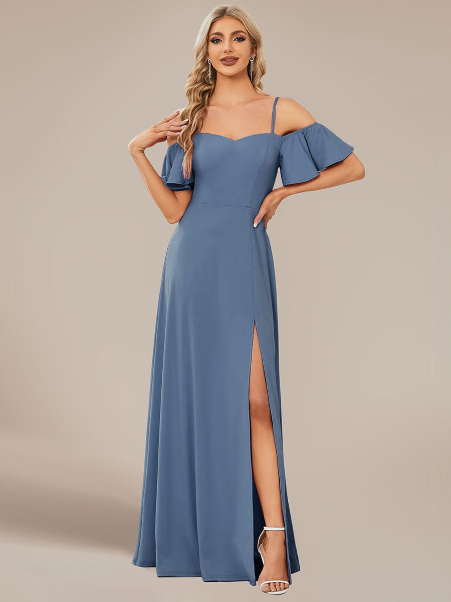 Elegant Sleeveless Off-Shoulder A-Line Knitted Evening Gown - Image 29