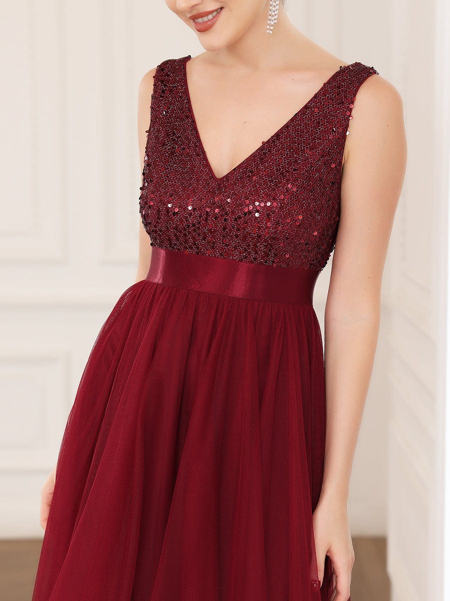 Elegant Sparkling Asymmetrical Hem Deep V Neck Evening Dress - Image 10