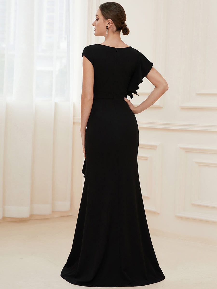 Elegant Split Evening Dress with U Neck and Cover Sleeves - Image 3