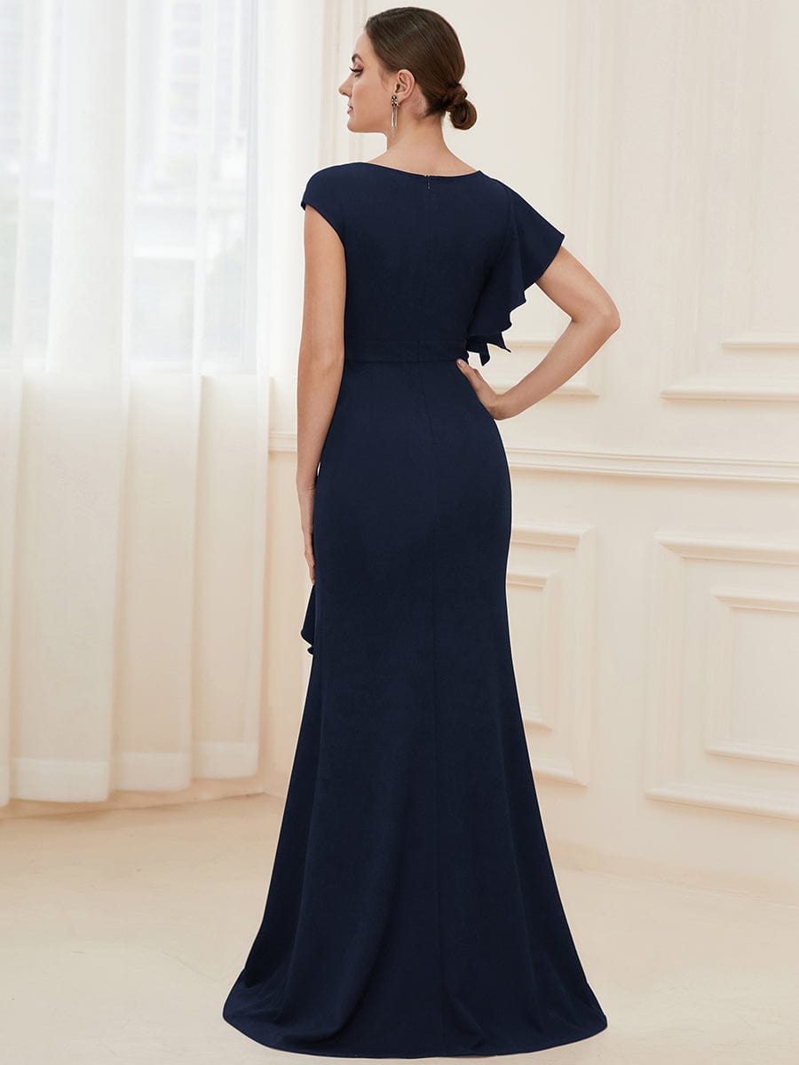 Elegant Split Evening Dress with U Neck and Cover Sleeves - Image 9