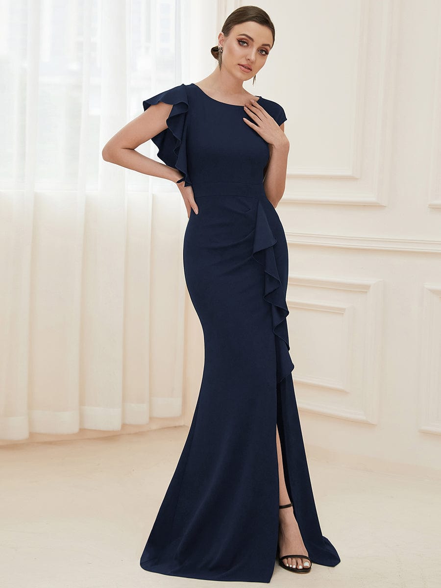 Elegant Split Evening Dress with U Neck and Cover Sleeves - Image 14