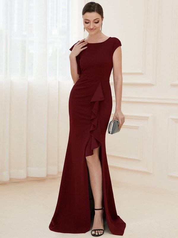 Elegant Split Evening Dress with U Neck and Cover Sleeves - Image 15