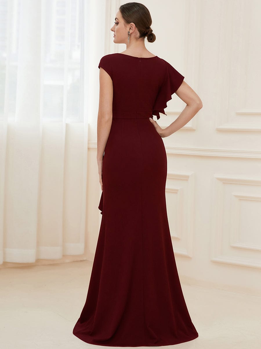 Elegant Split Evening Dress with U Neck and Cover Sleeves - Image 19