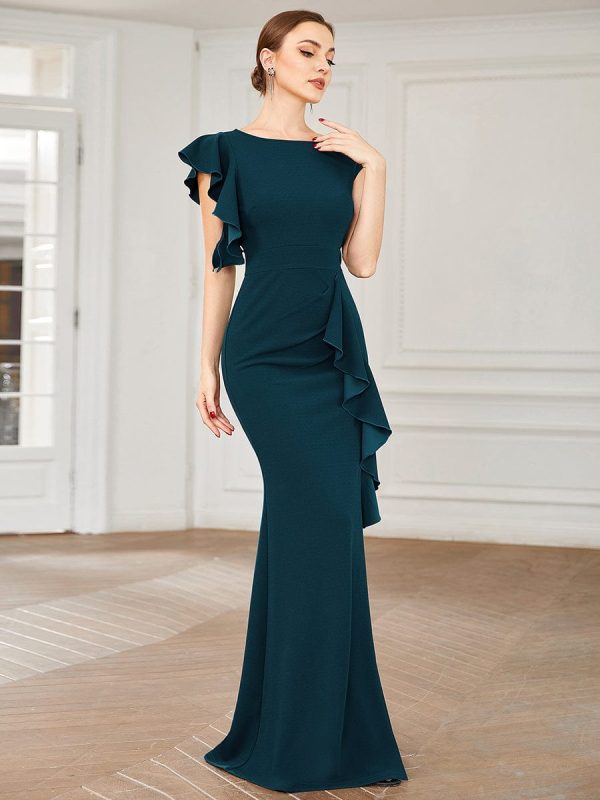 Elegant Split Evening Dress with U Neck and Cover Sleeves - Image 26