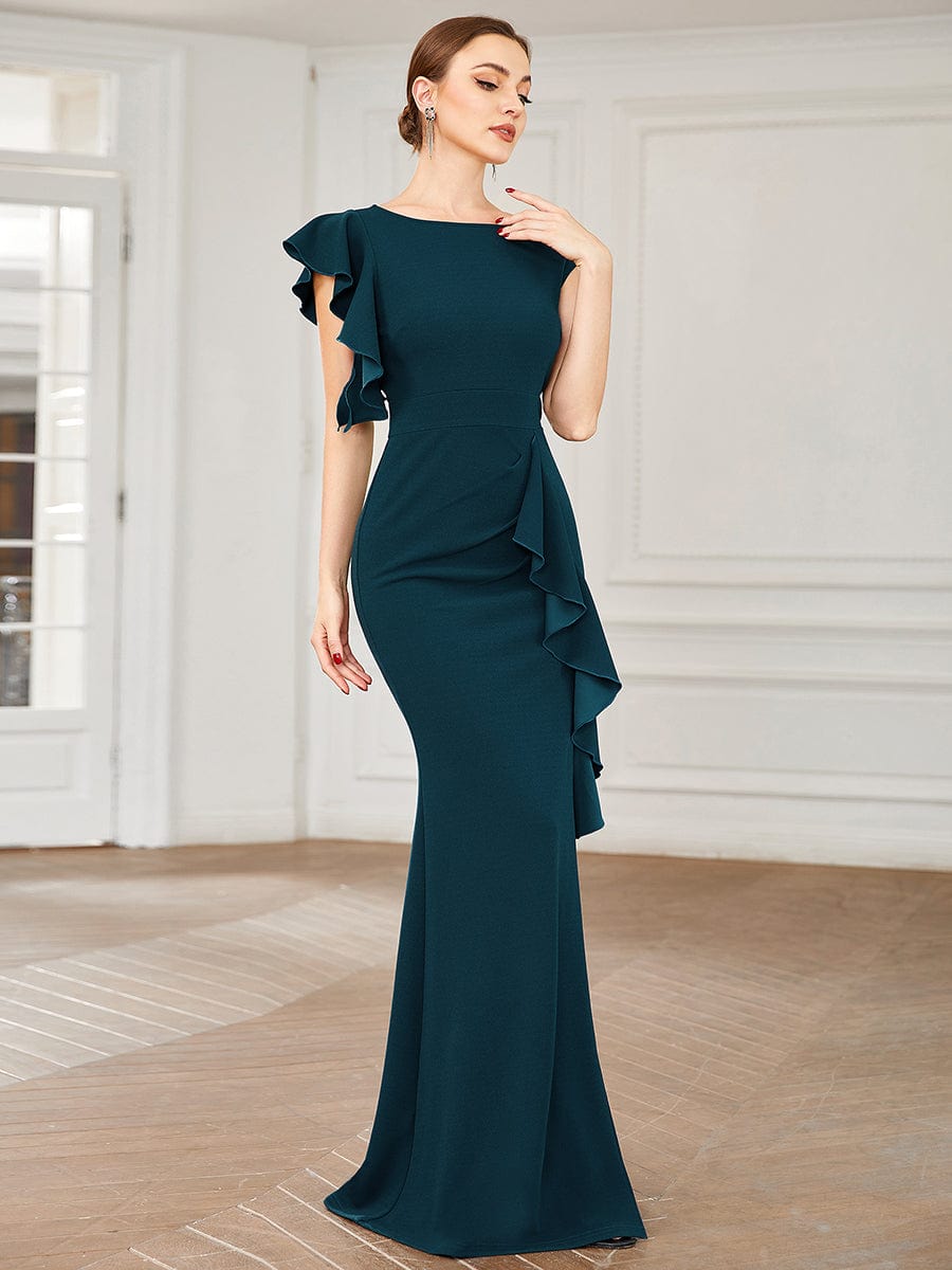 Elegant Split Evening Dress with U Neck and Cover Sleeves - Image 26