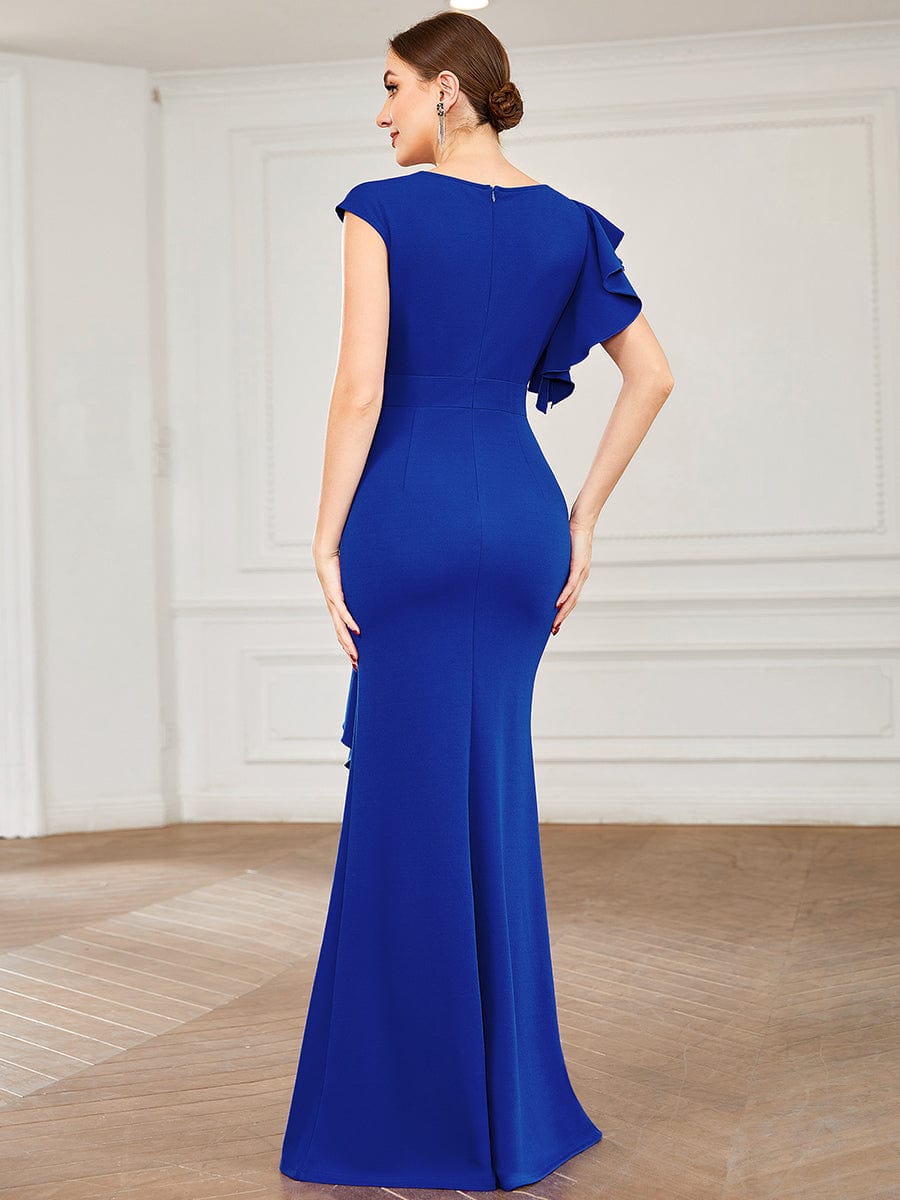 Elegant Split Evening Dress with U Neck and Cover Sleeves - Image 35