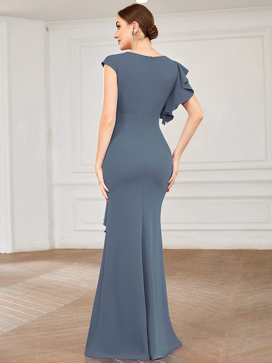 Elegant Split Evening Dress with U Neck and Cover Sleeves - Image 39