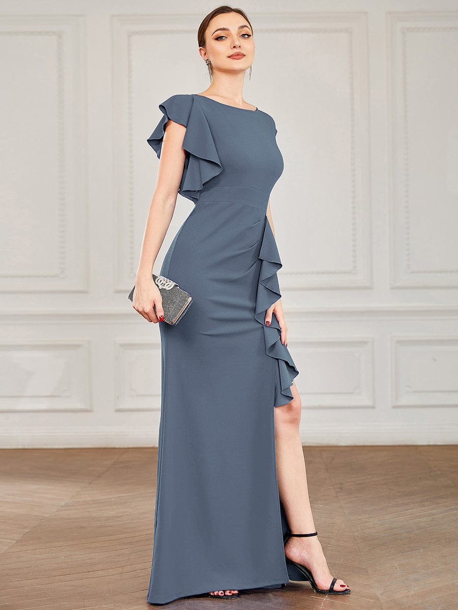 Elegant Split Evening Dress with U Neck and Cover Sleeves - Image 40