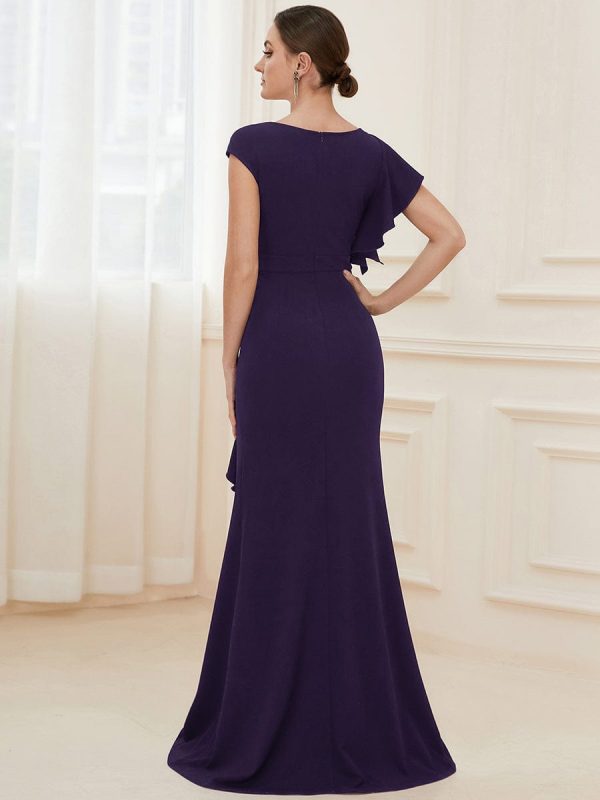 Elegant Split Evening Dress with U Neck and Cover Sleeves - Image 47