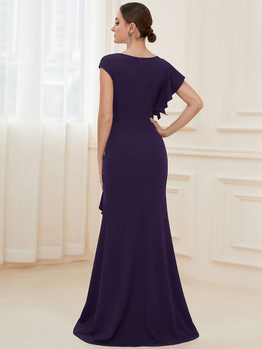 Elegant Split Evening Dress with U Neck and Cover Sleeves - Image 47