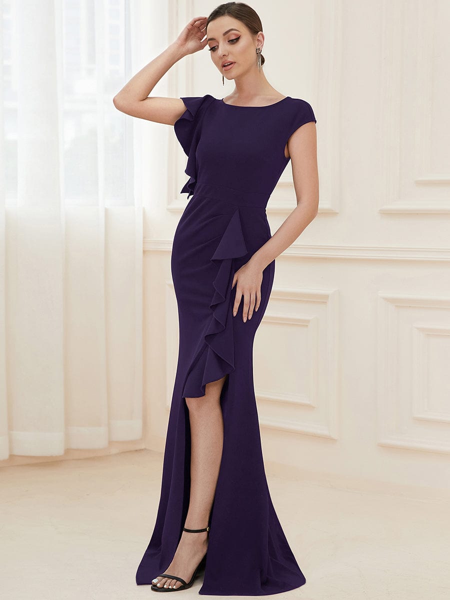Elegant Split Evening Dress with U Neck and Cover Sleeves - Image 48