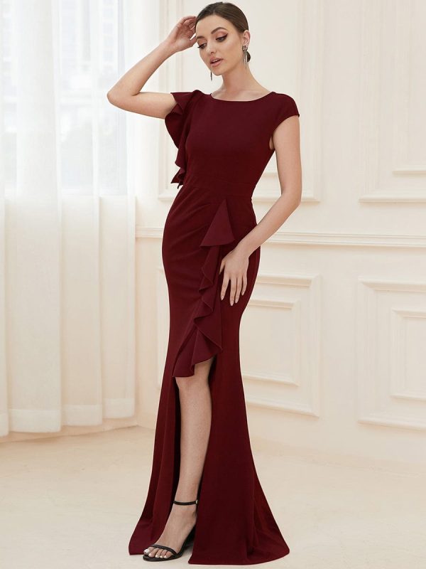 Elegant Split Evening Dress with U Neck and Cover Sleeves - Image 17