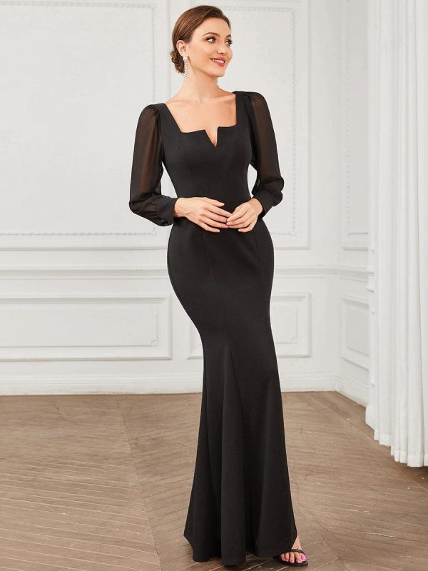 Elegant Square Neckline Long Sleeves A Line Evening Gown - Image 3