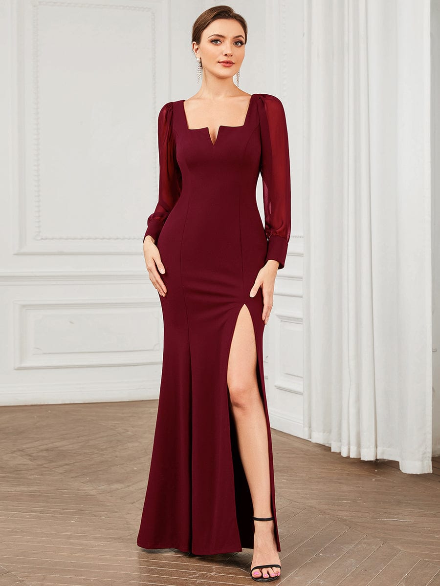 Elegant Square Neckline Long Sleeves A Line Evening Gown - Image 6