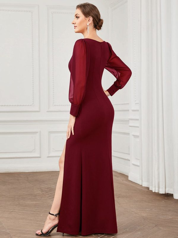 Elegant Square Neckline Long Sleeves A Line Evening Gown - Image 7