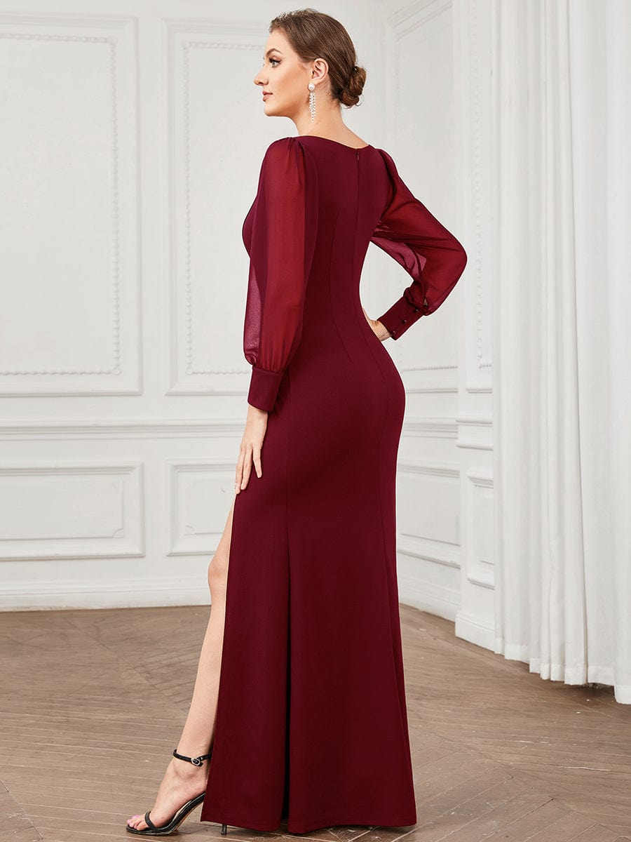 Elegant Square Neckline Long Sleeves A Line Evening Gown - Image 7