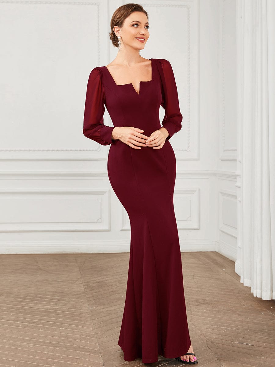 Elegant Square Neckline Long Sleeves A Line Evening Gown - Image 8