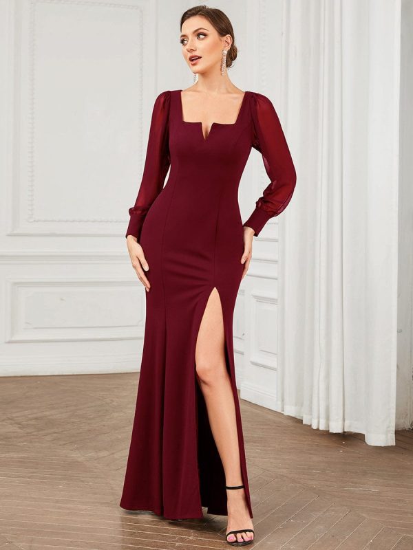 Elegant Square Neckline Long Sleeves A Line Evening Gown - Image 9