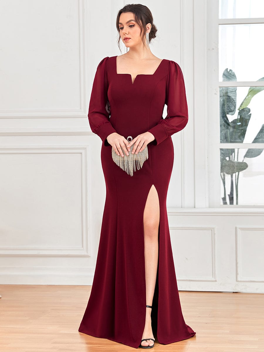 Elegant Square Neckline Long Sleeves A Line Evening Gown - Image 17