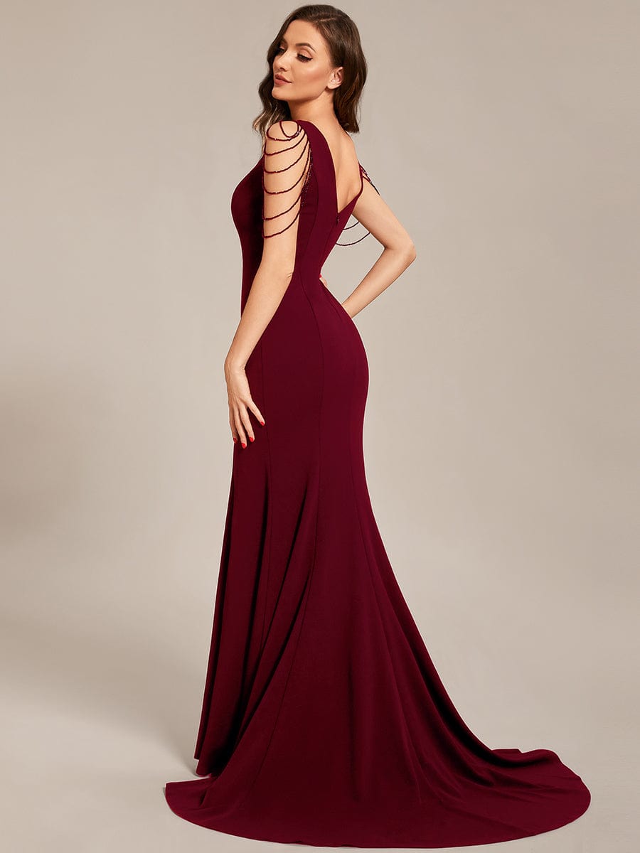 Elegant V-Neck Beaded Chiffon Maxi Evening Gown for Wholesale - Image 2