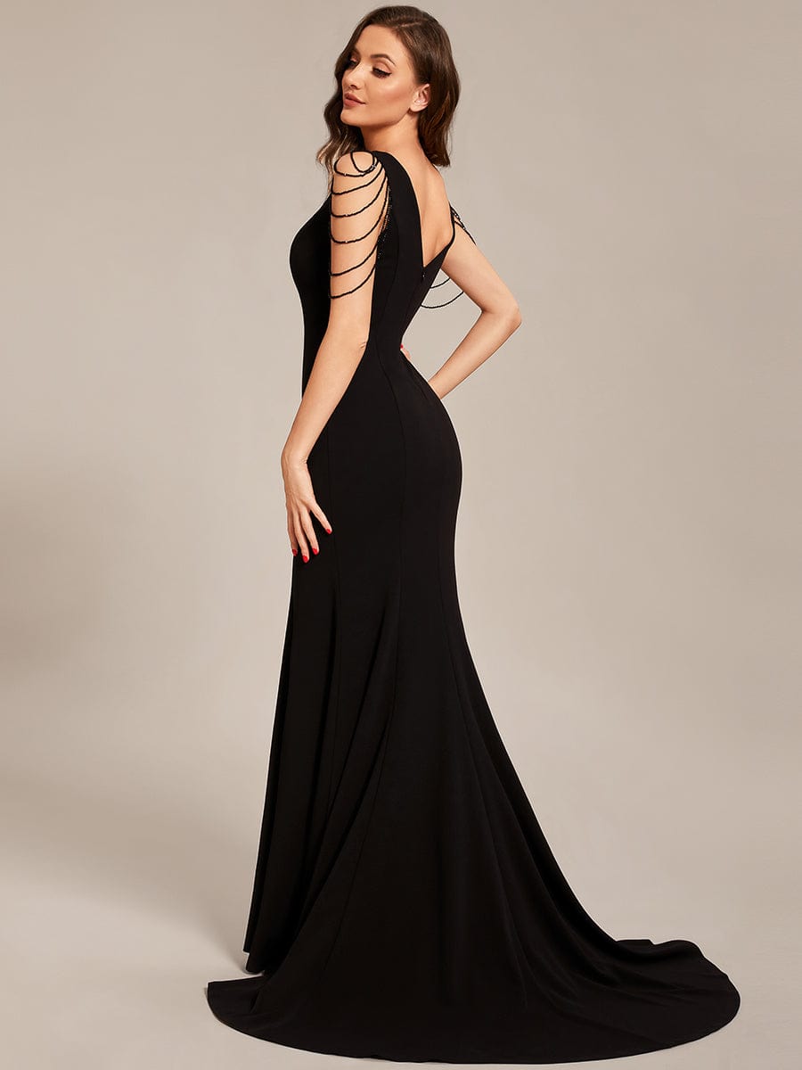 Elegant V-Neck Beaded Chiffon Maxi Evening Gown for Wholesale - Image 6