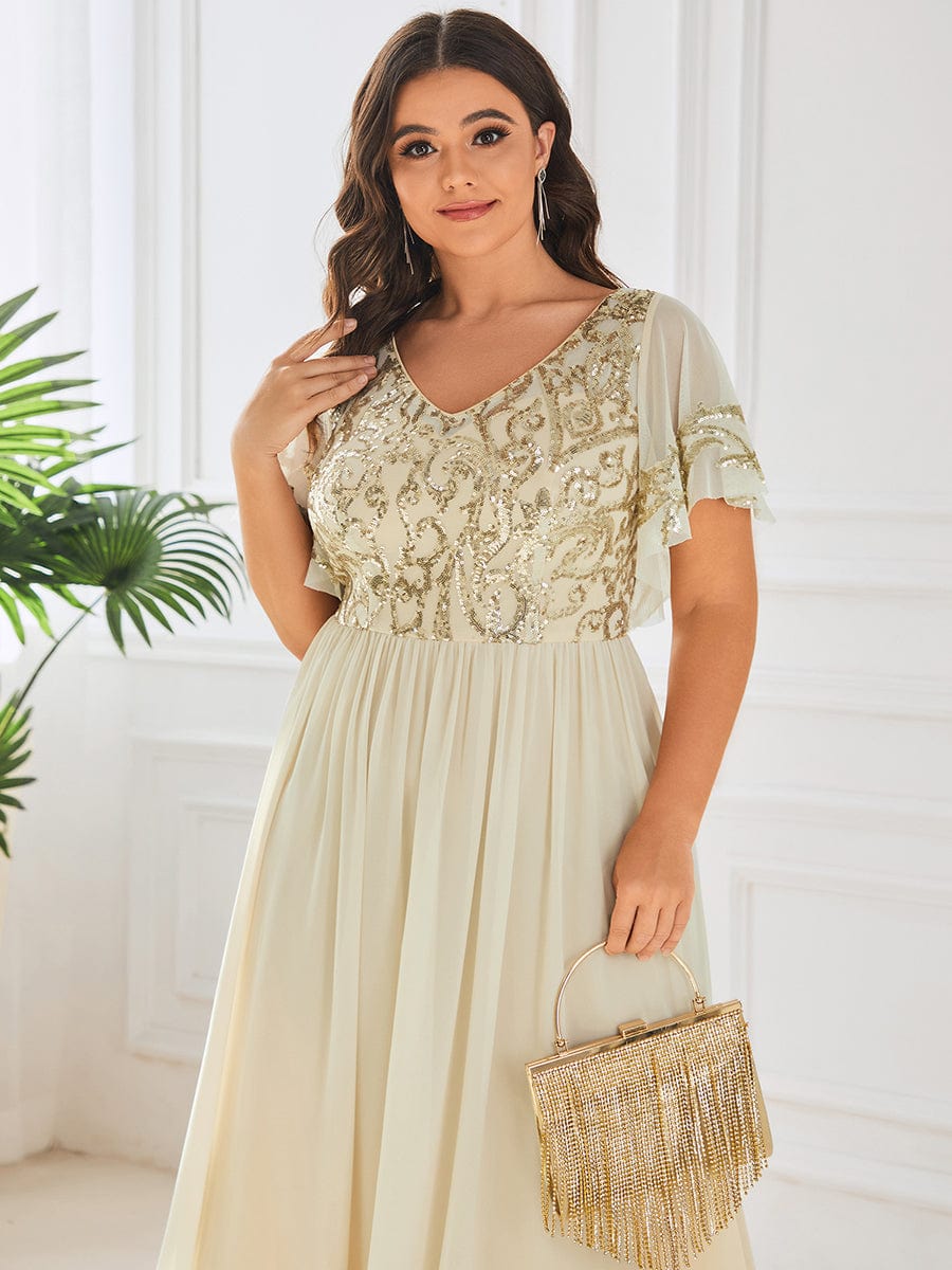 Elegant V Neck Mother of the Bride Dress with Ruffles Sleeves - Image 10