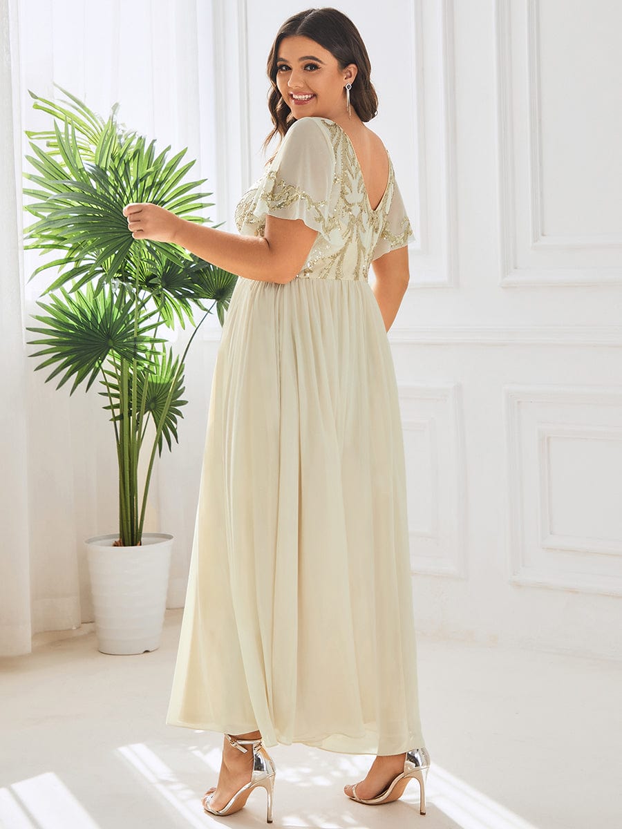 Elegant V Neck Mother of the Bride Dress with Ruffles Sleeves - Image 7
