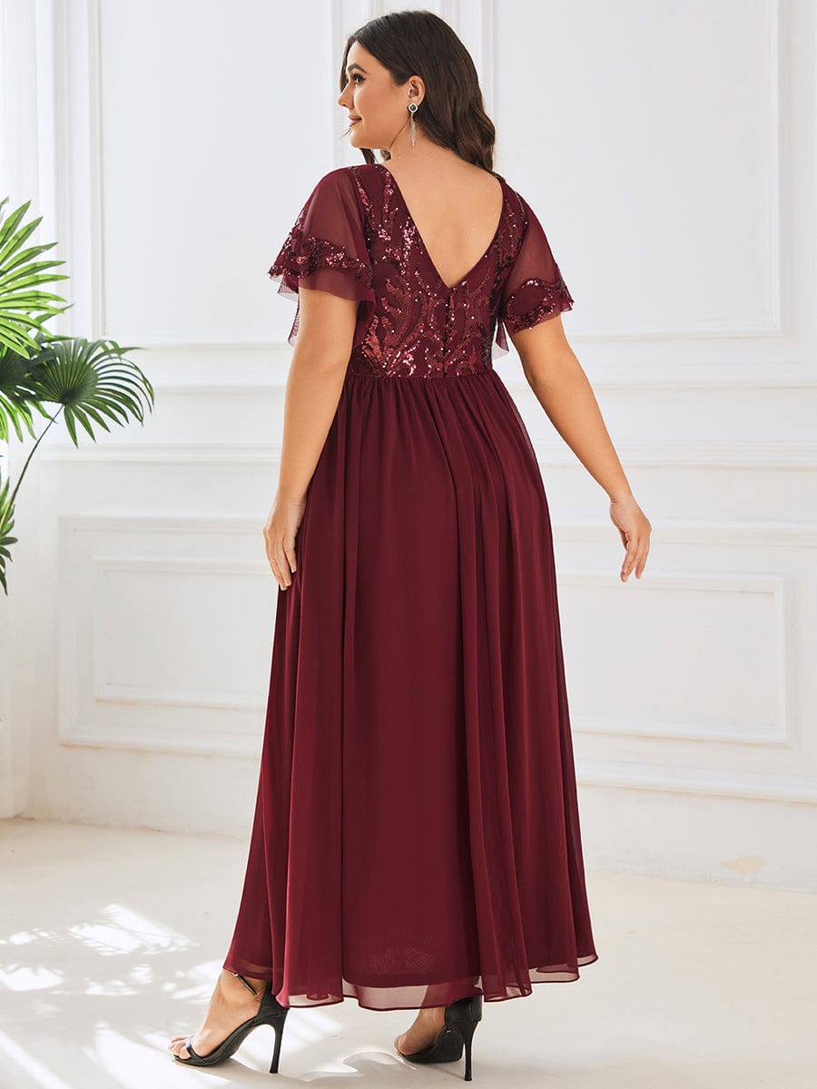Elegant V Neck Mother of the Bride Dress with Ruffles Sleeves - Image 2