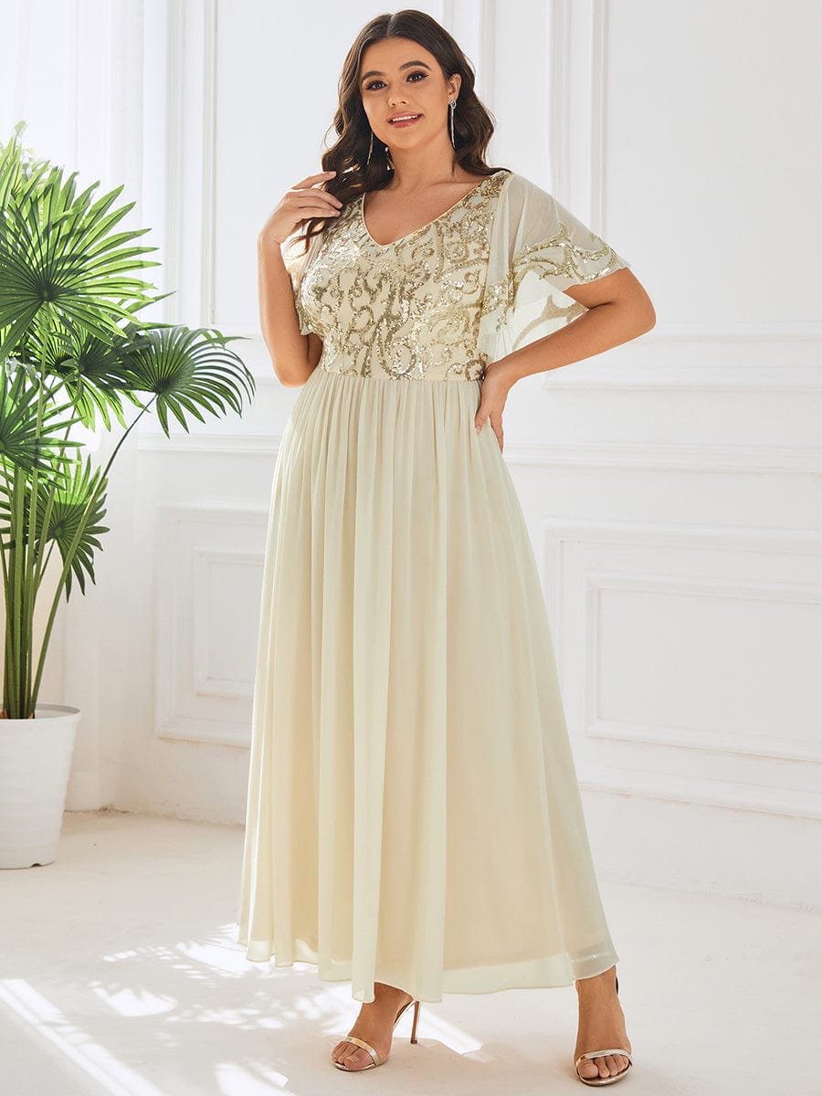 Elegant V Neck Mother of the Bride Dress with Ruffles Sleeves - Image 9