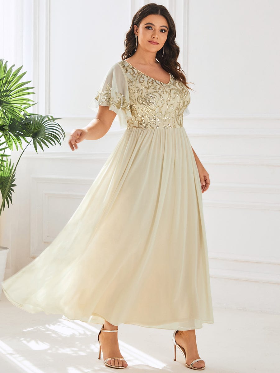 Elegant V Neck Mother of the Bride Dress with Ruffles Sleeves - Image 8