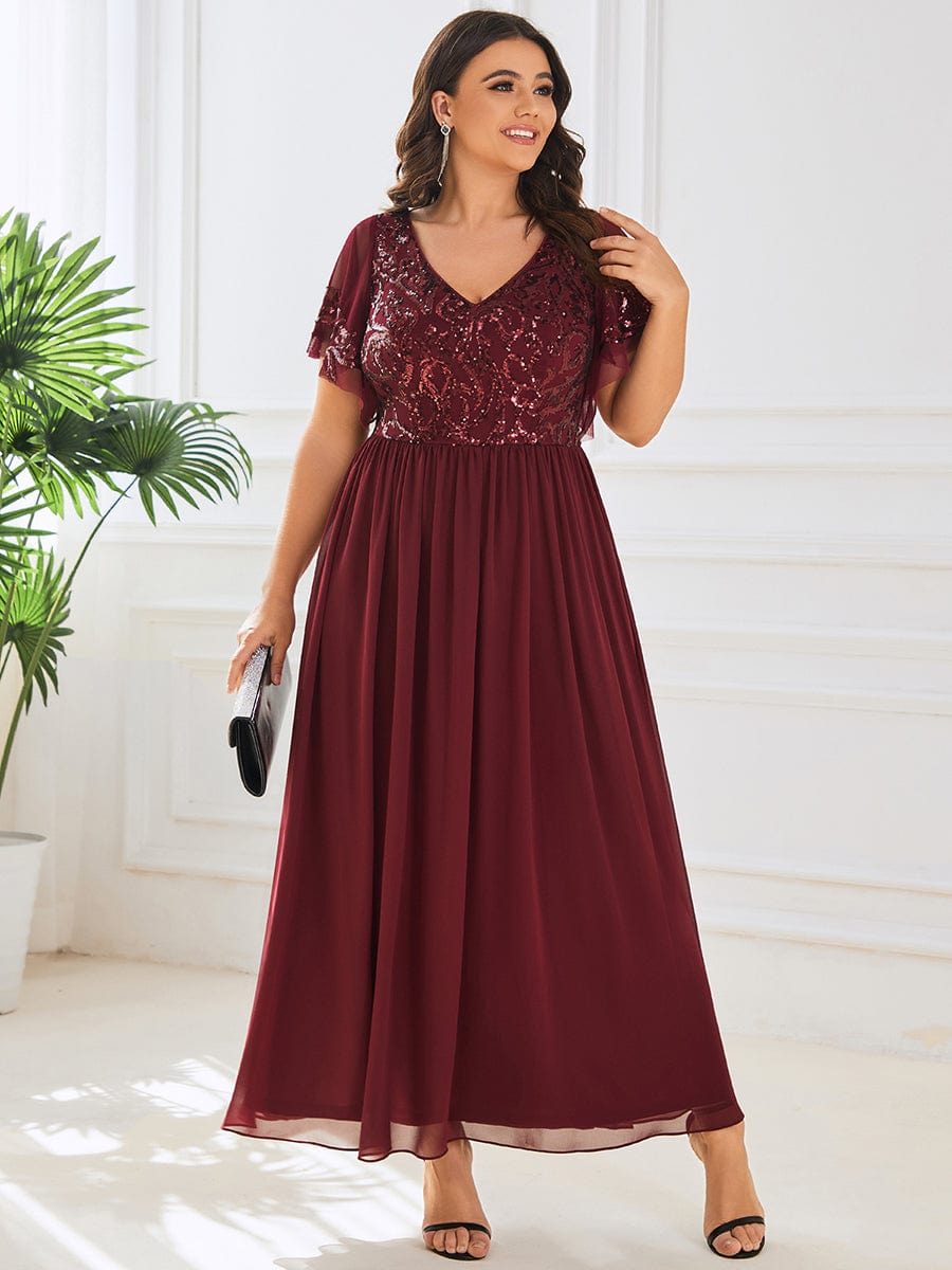 Elegant V Neck Mother of the Bride Dress with Ruffles Sleeves - Image 4