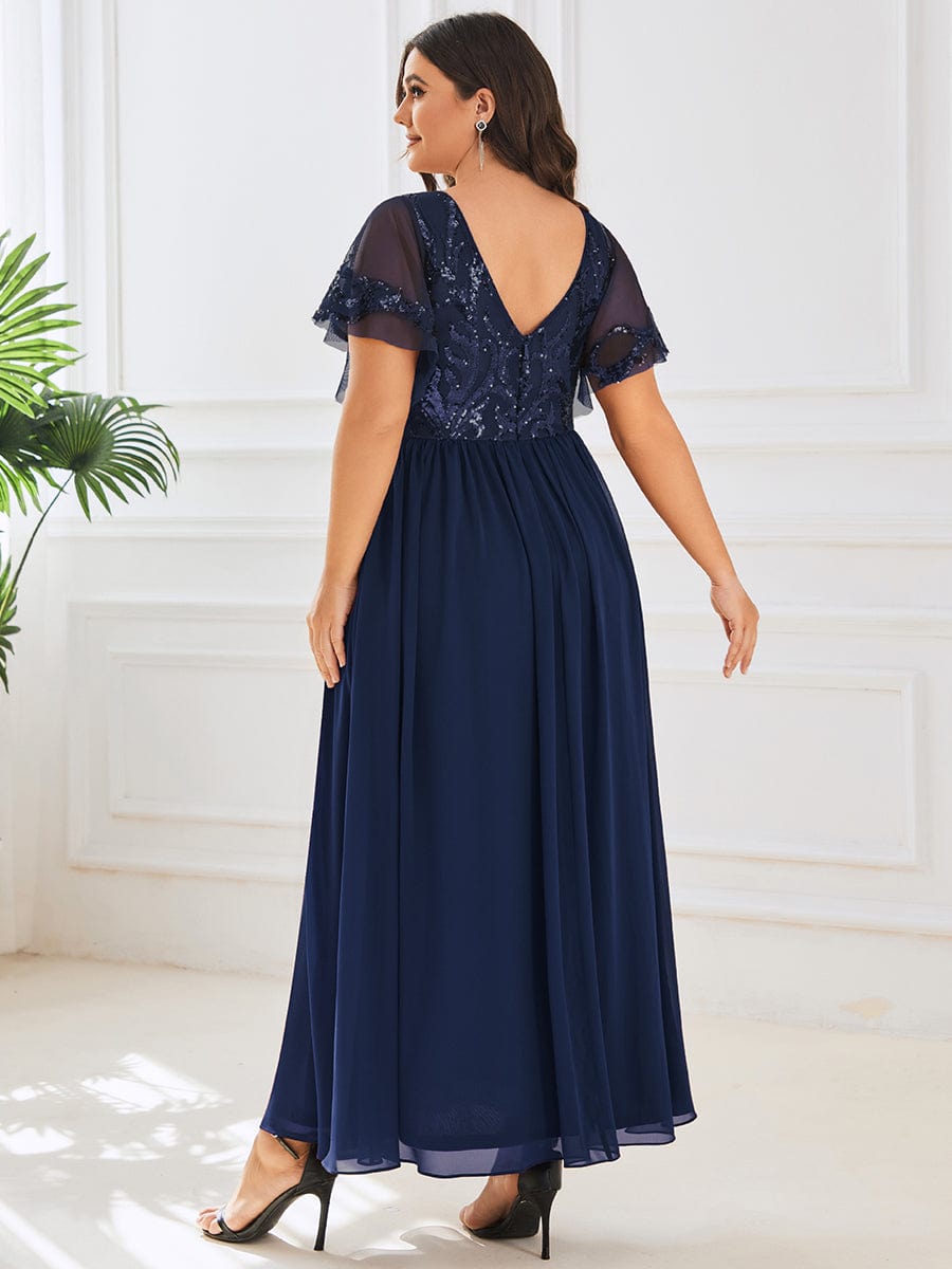 Elegant V Neck Mother of the Bride Dress with Ruffles Sleeves - Image 17