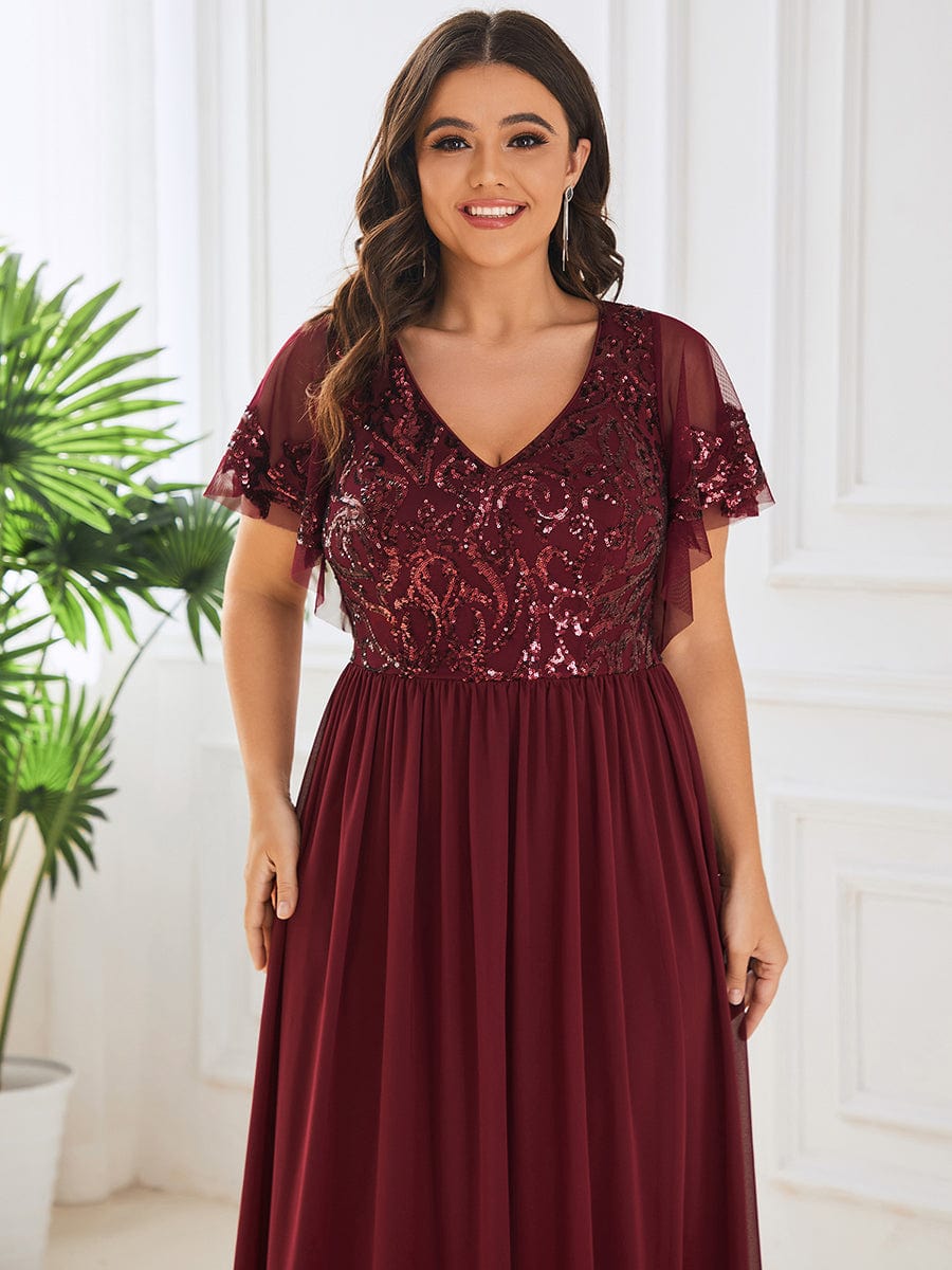 Elegant V Neck Mother of the Bride Dress with Ruffles Sleeves - Image 5