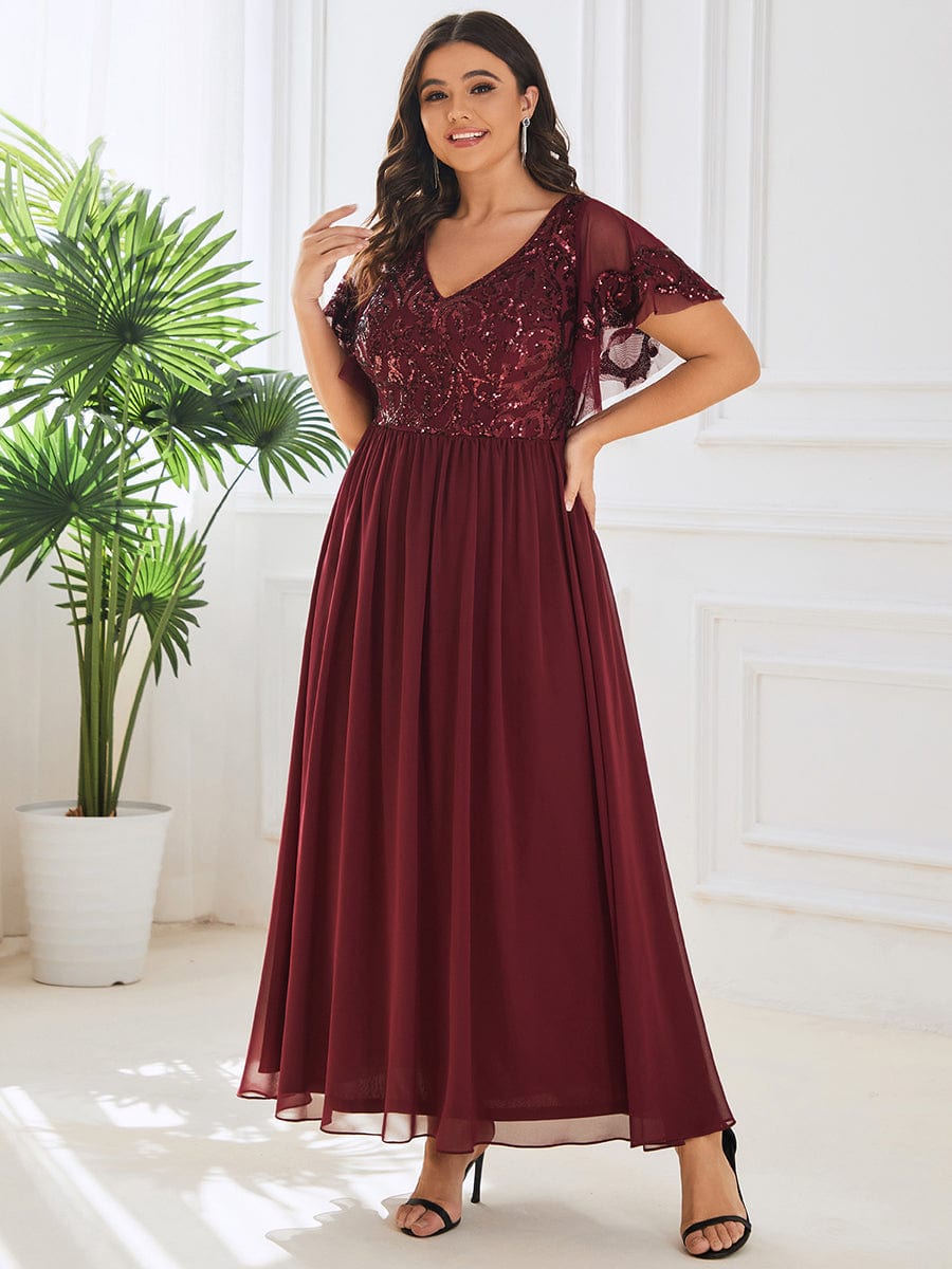 Elegant V Neck Mother of the Bride Dress with Ruffles Sleeves