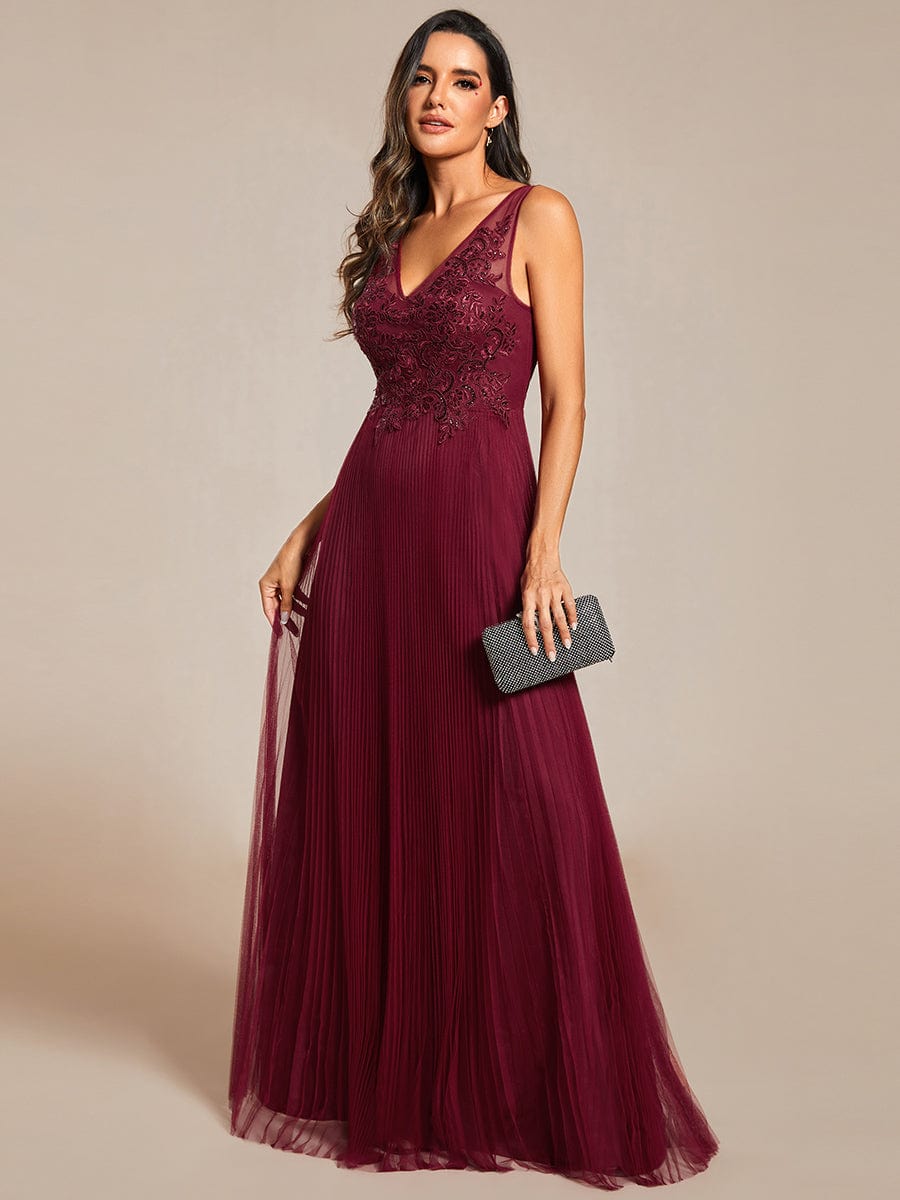 Elegant V-Neck Sleeveless Wholesale Evening Gown with Applique Detail - Image 6