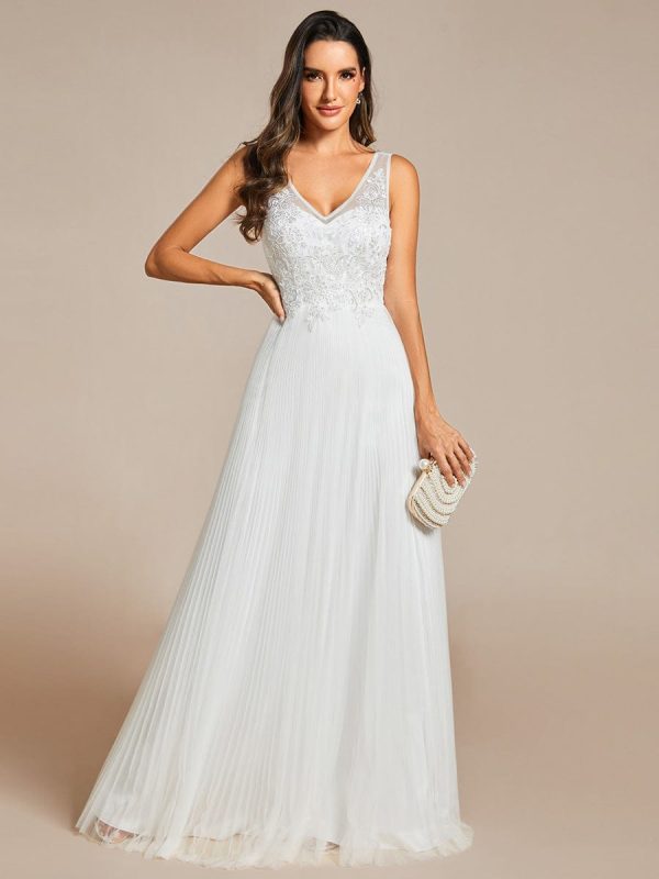 Elegant V-Neck Sleeveless Wholesale Evening Gown with Applique Detail - Image 13