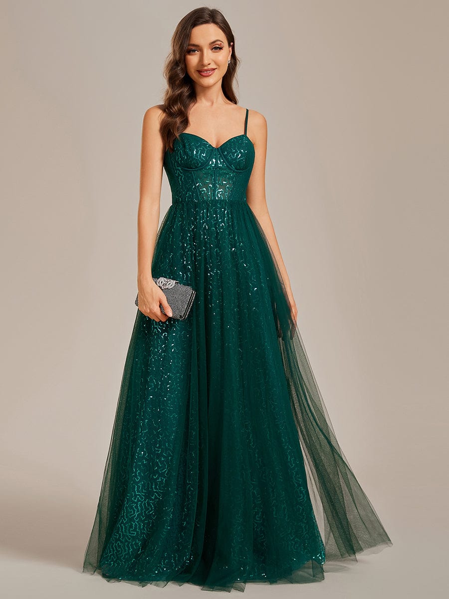 Enchanting Sequin Adorned High-Waisted Evening Gown