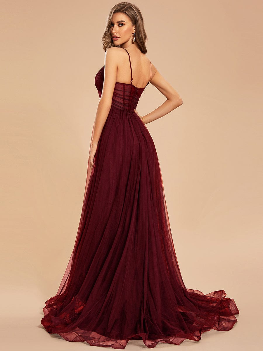 Ethereal Charm Spaghetti Strap High Split Tulle Evening Gown - Wholesale Option - Image 2