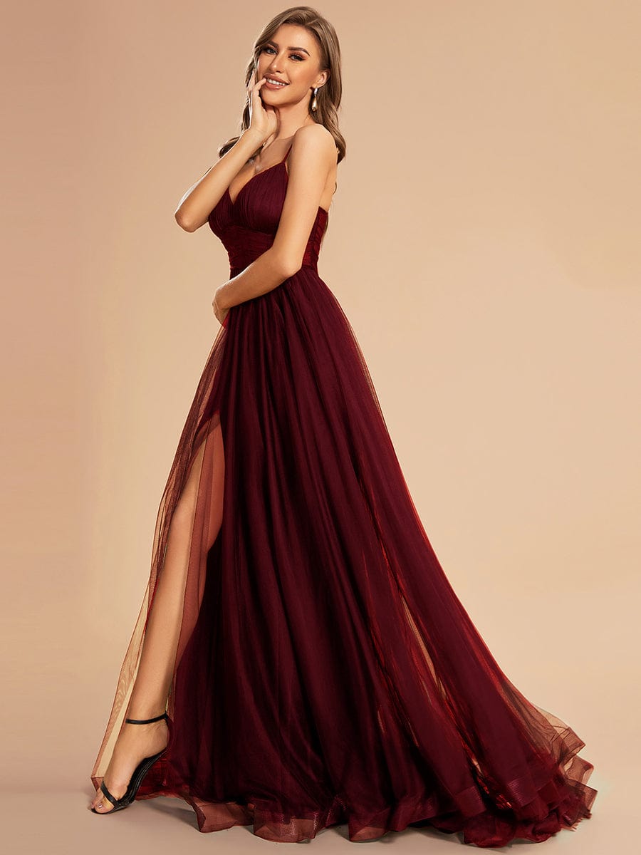 Ethereal Charm Spaghetti Strap High Split Tulle Evening Gown - Wholesale Option - Image 5