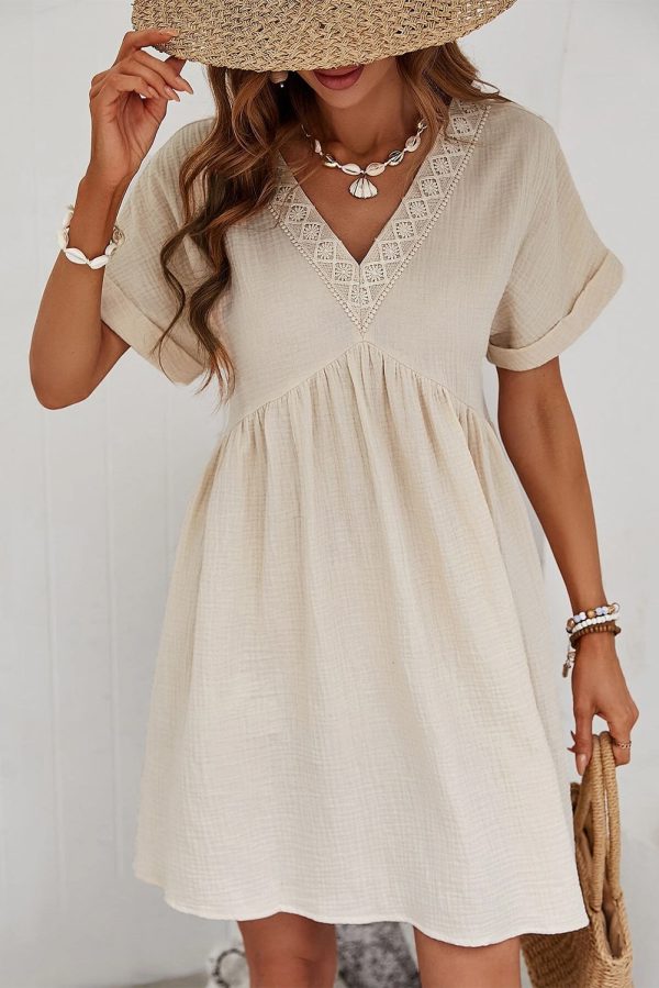 Casual Holiday Lace Stitching Waist V Neck Mini Dress - Image 9