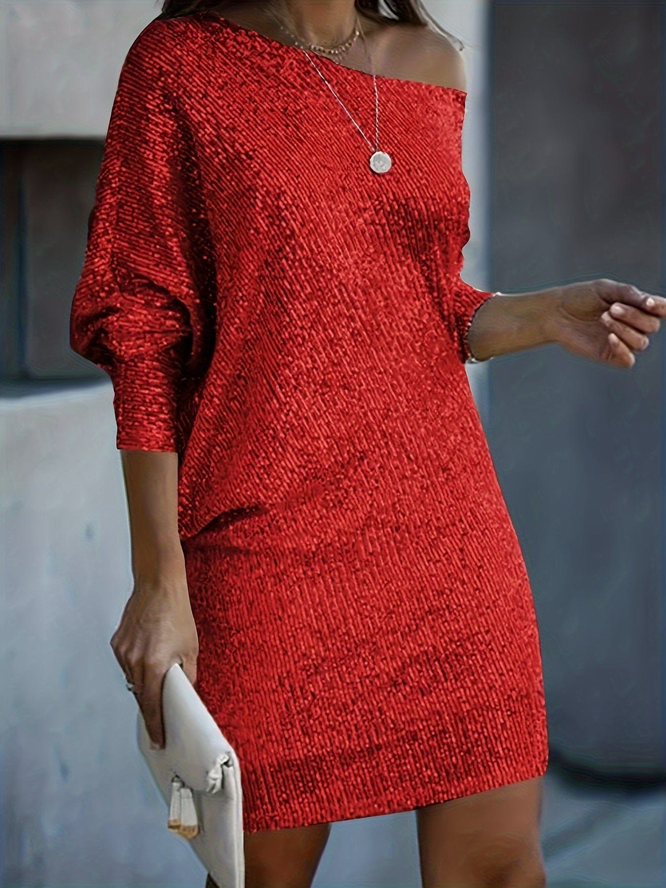 Sparkling V Neck Sequin Long Sleeve Party Mini Dress - Image 4